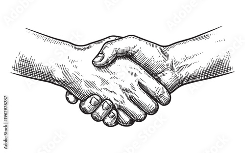 Close up of two hands shaking for business agreement vintage sketch