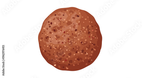 Vector illustration of a rustic whole-grain bread roll, round, brown, textured with speckles, isolated on white, conveying wholesome, simple,