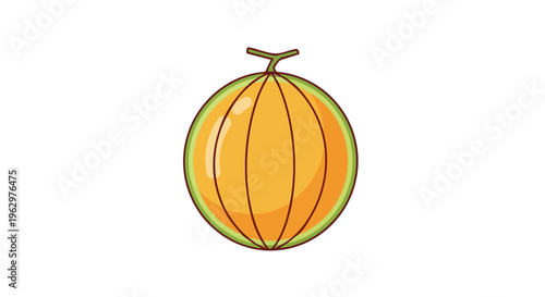 This charming cartoon illustration presents a perfectly ripe, segmented melon, beautifully isolated on a crisp white background, capturing its