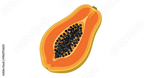 Vibrant tropical papaya fruit slice revealing juicy orange flesh and numerous glossy black seeds, a perfect depiction of healthy exotic food choices
