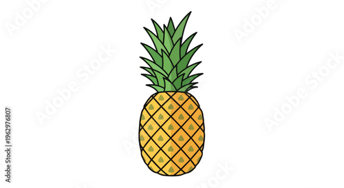 Vibrant tropical pineapple illustration with green leaves and golden fruit texture, depicting a sweet summer symbol on a clear white background,