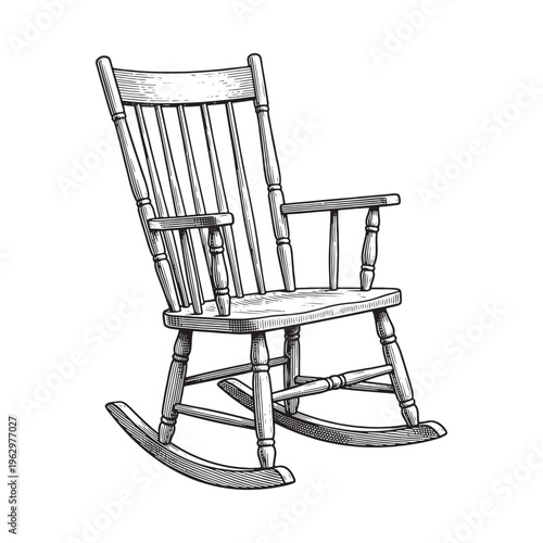Classic wooden rocking chair furniture hand-drawn vintage sketch illustration