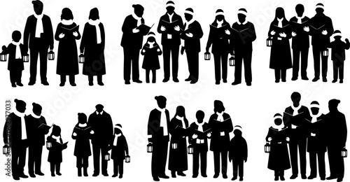 Christmas Carollers and Singers Silhouette Collection - Festive Holiday Family Vector Set