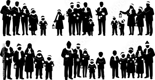 Christmas Carollers and Singers Silhouette Collection - Festive Holiday Family Vector Set