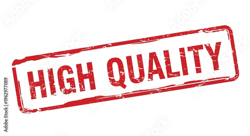 Red rubber stamp displaying the word quality in bold white lettering