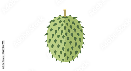 Vibrant green tropical soursop fruit illustration with spiky texture on a clean white background, showcasing its unique botanical form in a modern