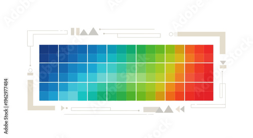Colorful Rainbow Grid Color Palette with HUD Interface Elements on White Background for UI and Graphic Design