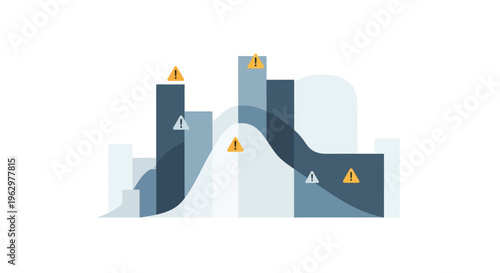 Abstract Data Chart with Warning Alert Icons for Business Risk Analysis and Analytics Monitoring