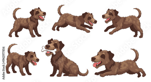 Cartoon Scottish Deerhound dogs playing and having fun in various poses  