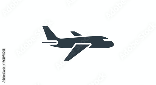 Streamlined dark silhouette icon of a commercial passenger jet symbolizing rapid global air travel advanced aviation technology and efficient