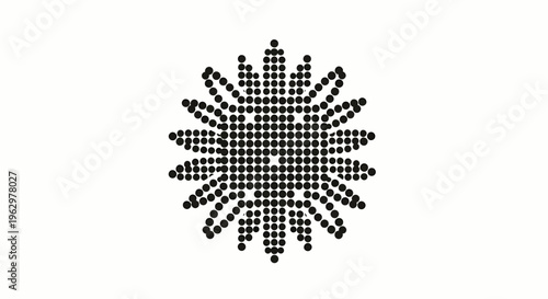 A sun-like flower constructed from a multitude of small dots, creating a pixelated floral pattern with a geometric appeal
