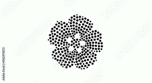Abstract Black Dot Flower A Modern Floral Emblem Crafted from Countless Tiny Circular Elements, Ideal for Graphic Design and Decorative Patterns