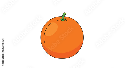 Vibrant orange fruit illustration with a crisp green stem. This fresh, spherical citrus graphic embodies health and natural zest, perfect for