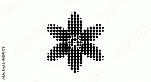 Abstract dotted flower design with a geometric pattern, representing a minimalist and modern botanical concept in a unique halftone style, perfect for contemporary graphic projects