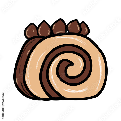 Delightful Chocolate Swiss Roll Illustration - Swirled Pastry with Cream Topping