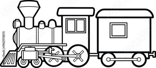 Color page of a locomotive train with trailer isolated on transparent background