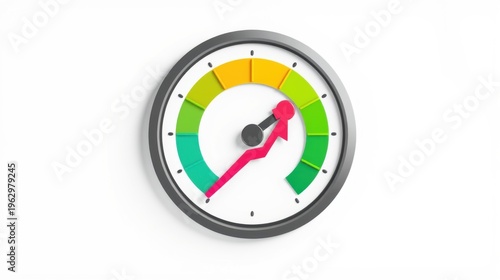 Free Download Gauge displays positive trend. Needle points toward green zone, indicating improvement. Colorful segments represent performance levels. - GFXLoad