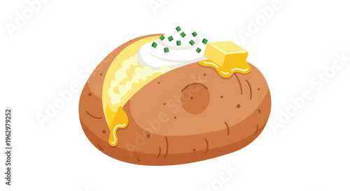 delicious oven baked potato topped with melting butter creamy sour cream and fresh green chives a comforting classic side dish for any mealtime
