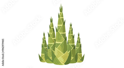A vibrant illustration of fresh green bamboo shoots standing upright in a natural cluster against a clean white backdrop, highlighting organic