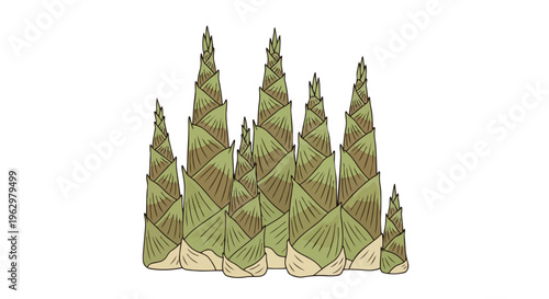Exquisite illustration of freshly grown bamboo shoots emerging in a vibrant cluster, showcasing nature's seasonal bounty and promising a delightful