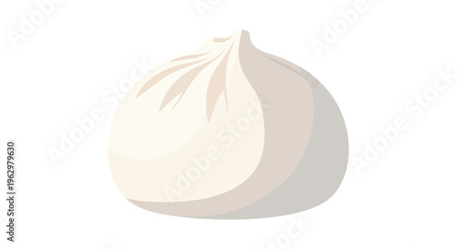 A pristine minimalist illustration of a delicate, freshly steamed asian culinary delight with intricate folds, presented on a pure white background,