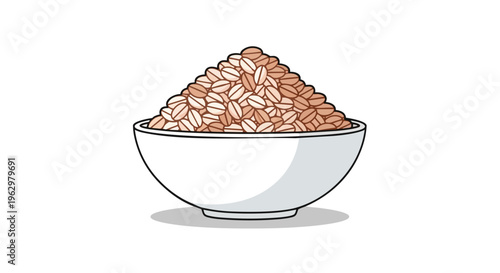 Minimalist line art illustration of a white bowl overflowing with a generous serving of wholesome, light brown oat flakes, conveying simplicity and