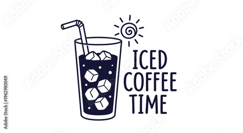 Refreshing Iced Coffee Moment Illustration for Summer Beverage Enjoyment and Cafe Design