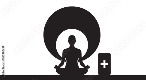 Meditation & Healing Silhouette Icon Set: Mindfulness & Wellness