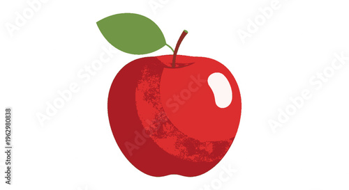 A bright red apple with a green leaf on top and a bite taken out of its right side very appetizing fruit