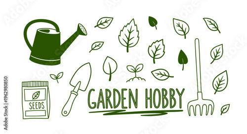 Garden Hobby Concept With Gardening Tools And Plants Illustration