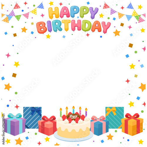 誕生日フレーム正方形 シンプルで余白広めのバースデー背景