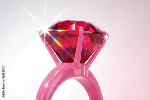 Sparkling pink toy ring with a large red diamond gem