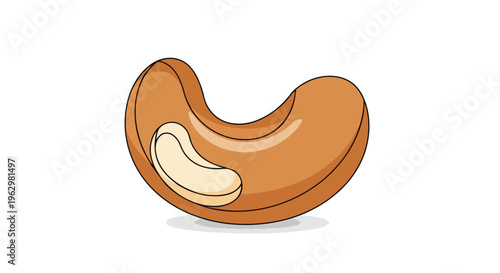 A vibrant cartoon cashew nut illustration featuring a visible creamy kernel perfect for healthy eating. This minimalist design emphasizes natural