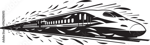 Black and white of speeding train with motion lines