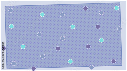 パープル系のドット背景と花モチーフのランダムパターン・かわいいナチュラルデザイン