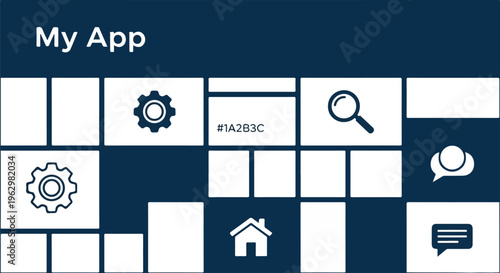 A UI mockup of an app with icons and white rectangles