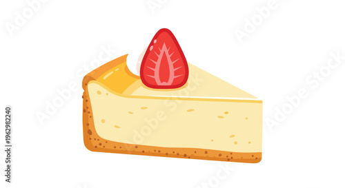 Appetizing slice of strawberry cheesecake illustration with creamy texture and crisp crust perfect for culinary visuals