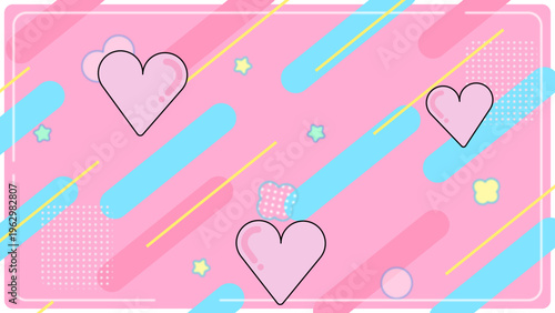 ハートとポップな幾何学模様の背景・かわいい恋愛イメージのデザイン素材
