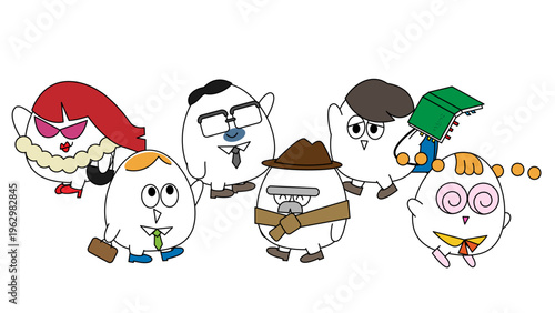 個性豊かなキャラクターの集合イラスト・ビジネスやチームを表現したポップな素材