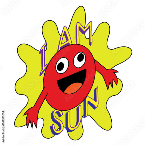 日曜日のハイテンションを表現したポップなキャラクターイラスト・休日の楽しさを描いた素材