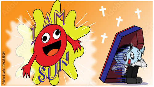 日曜と月曜の気分差を表現したイラスト・テンションの落差を描いたコミカル素材