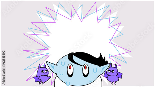 焦るキャラクターのポップ背景｜コミカルなフレーム付きイラスト素材