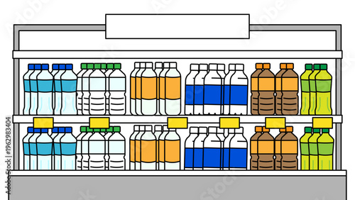 飲料売り場の棚｜ペットボトルが並ぶスーパー・コンビニのイラスト素材