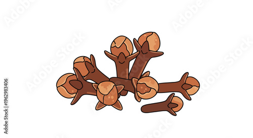 A vibrant illustration of aromatic whole cloves depicting their distinct shape and warm brown hues perfect for culinary and herbal themes in kitchen