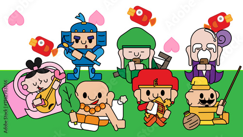 七福神ポップイラスト｜縁起・開運・和風キャラクターセット