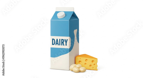 Dairy Products Still Life - Milk Carton, Cheese Wedge, and Garlic Bulbs.
