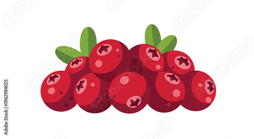 Vibrant ruby-red cranberries with fresh green leaves, a delightful small fruit cluster illustration