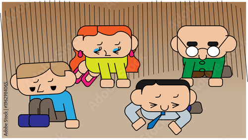 多様な感情表現を見せる個性的な会社員・グループのイラスト