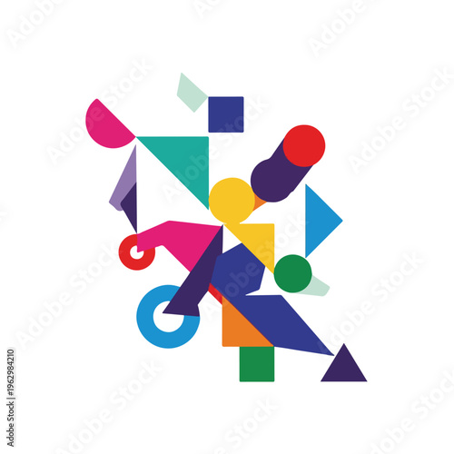 A vibrant abstract composition with colorful geometric shapes