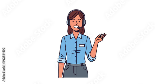 A friendly female customer service agent wearing a headset and uniform shirt, ready to provide excellent support and communication solutions for all